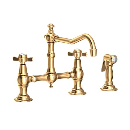 Newport Brass Kitchen Bridge Faucet With Side Spray, Brass 945-1-03N